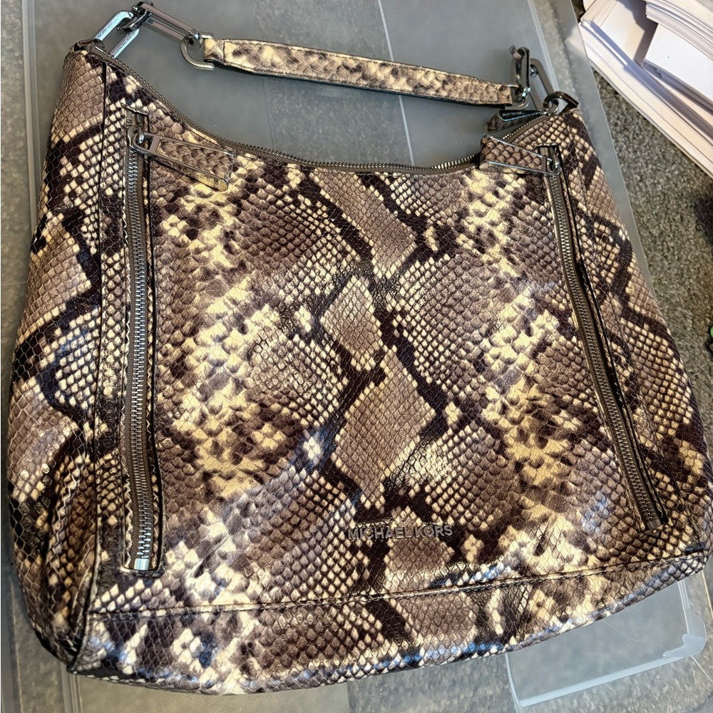 Michael Kors Brown and Cream Snake Pattern Shoulder Bag